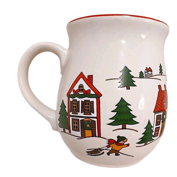 2 Cups Jamestown China Joy of Christmas Coffee Mug Winter Trees Sleigh Ceramic - Picture 2 of 11